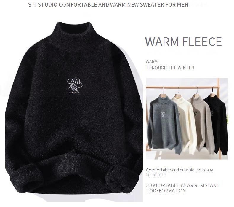 Maglione a collo alto da uomo – Pullover invernale oversize in maglia (100% ciniglia di poliestere, lavabile in lavatrice, 6 colori di tendenza, antipiega)_voghion.com