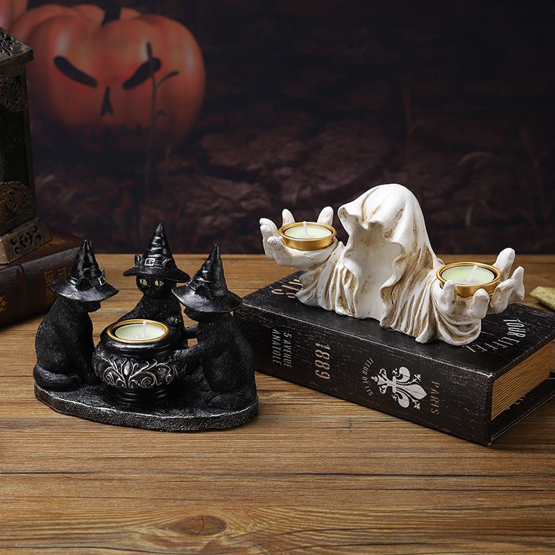 Halloween Candlestick Ornaments Ghost Festival Ghost Wizard Magic Cat Skull Halloween Atmosphere Decoration Props_voghion.com
