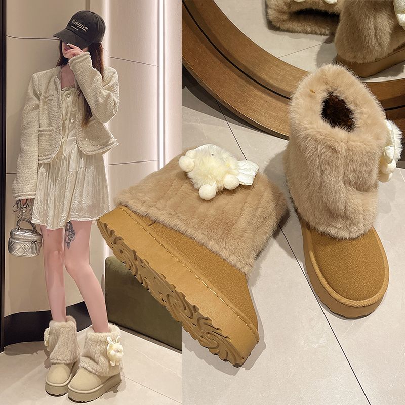 Winter Warm Snow Boots, Winter Women's Shoes With Long Fleece Design Style, Decorated With Cartoon Dolls_voghion.com