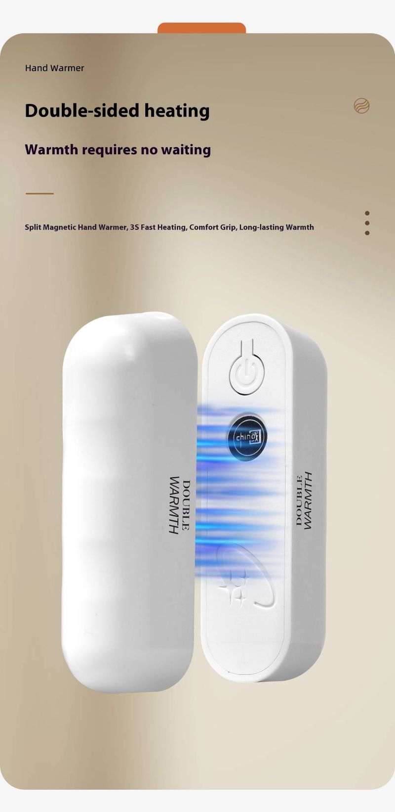 Scaldamani magnetico ricaricabile tramite USB-C – Cuscinetto riscaldante bifacciale da 5000 mAh, 3 temperature regolabili, scaldamani portatile tascabile per l'inverno_voghion.com