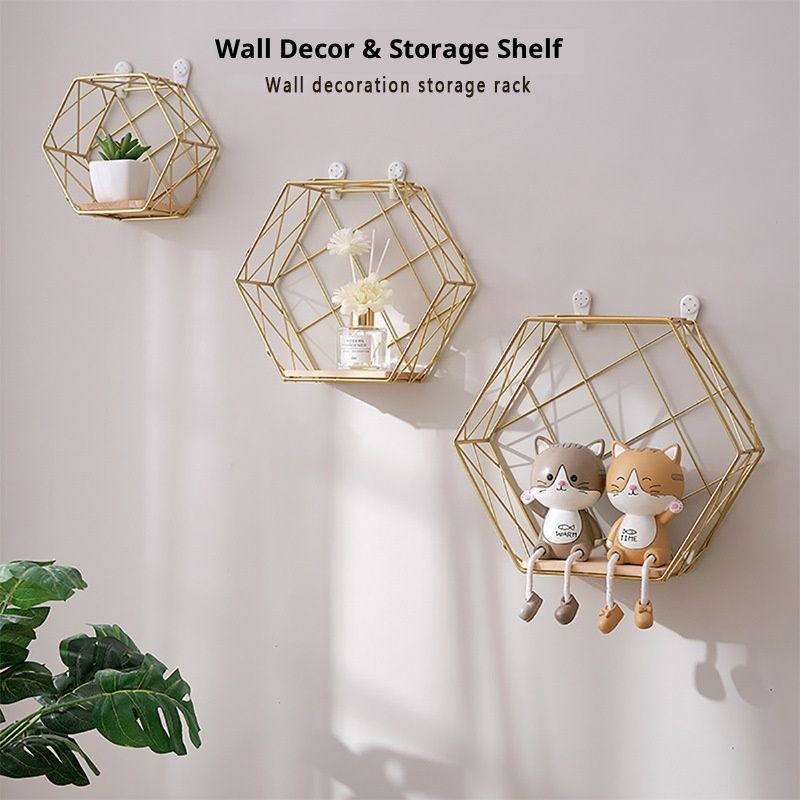 Wandregal-Set – Schwebende Regale zur Wandmontage ohne Bohren für Schlaf- und Wohnzimmer, Wandregale aus Metall mit modernem geometrischem Design_voghion.com