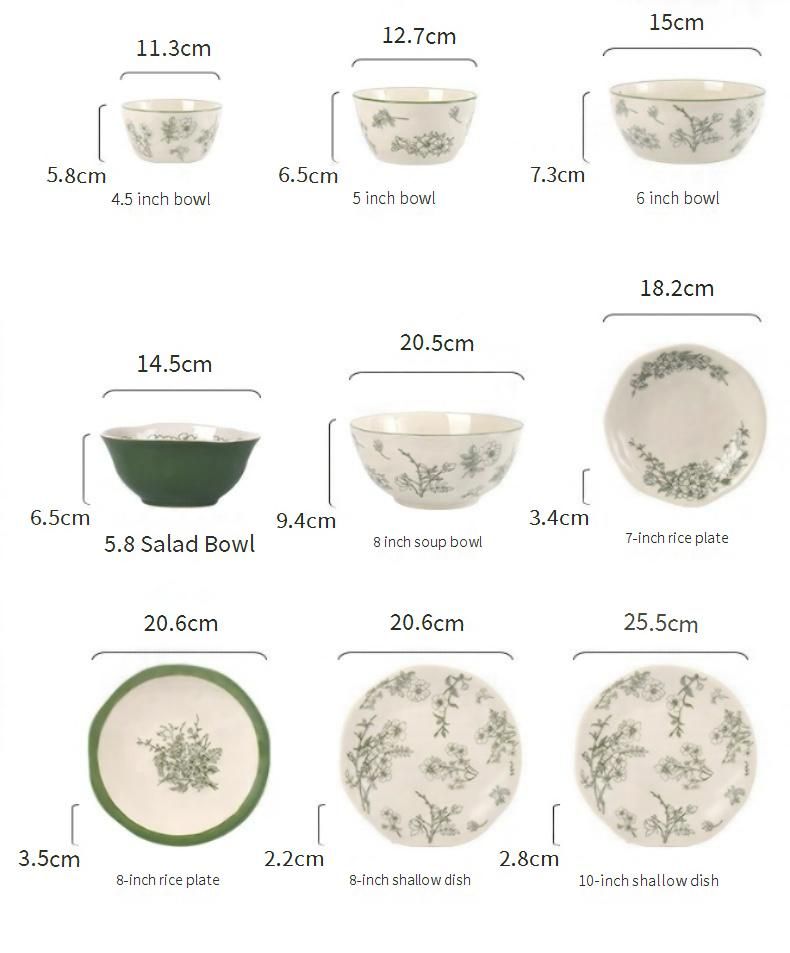 Elegant Ceramic Dinnerware Set - Floral Green Timeless Collection, Microwave Safe Bowl Plate Cup Gift Box For Home Dining_voghion.com