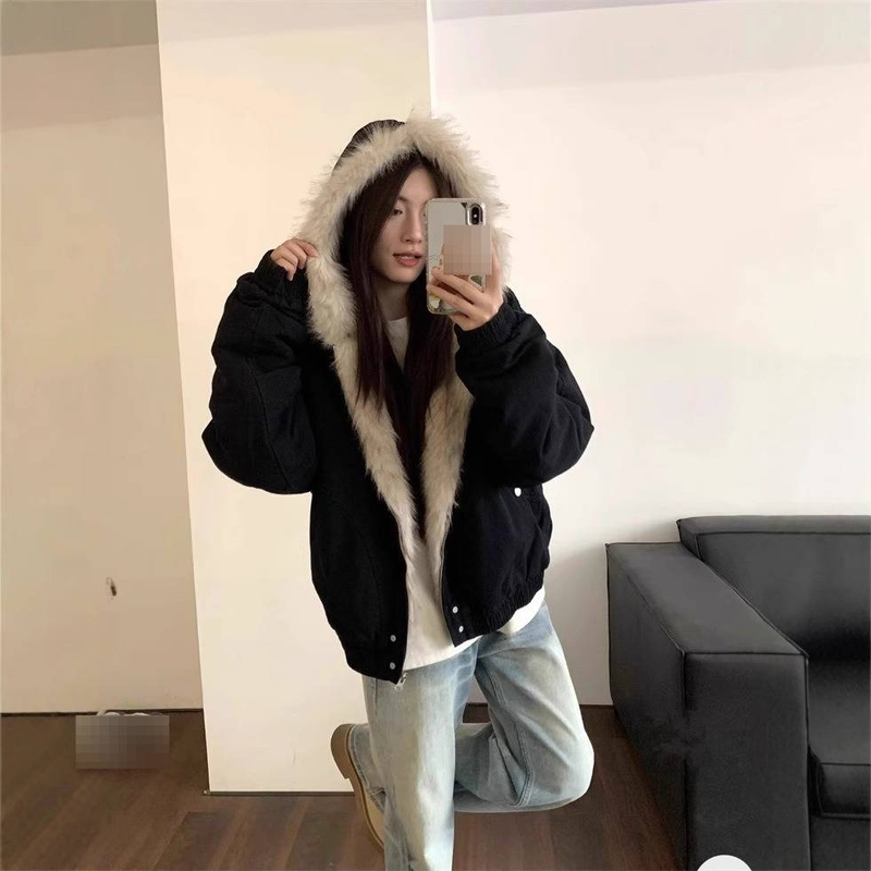 Women's Clothing Cleanfit Sherpa-Lined Hooded Jacket Unisex Winter Workwear Coat Short Puffer With Tactical Pockets_voghion.com
