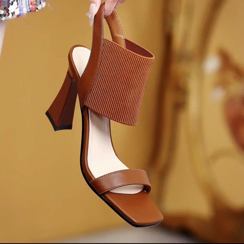 2025 Spring/Summer New High Single Shoes Design Sense, Small And Popular Women's Casual Pure Black Elastic Heel Shoes,_voghion.com