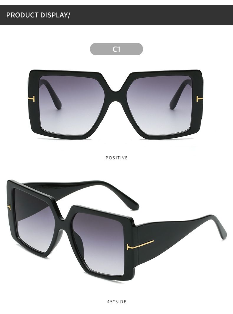 Gafas de sol para hombre y mujer Gafas de sol cuadradas de montura grande con protección UV y palabra en T Gafas de sol de moda para hombre y mujer Gafas de sol_voghion.com