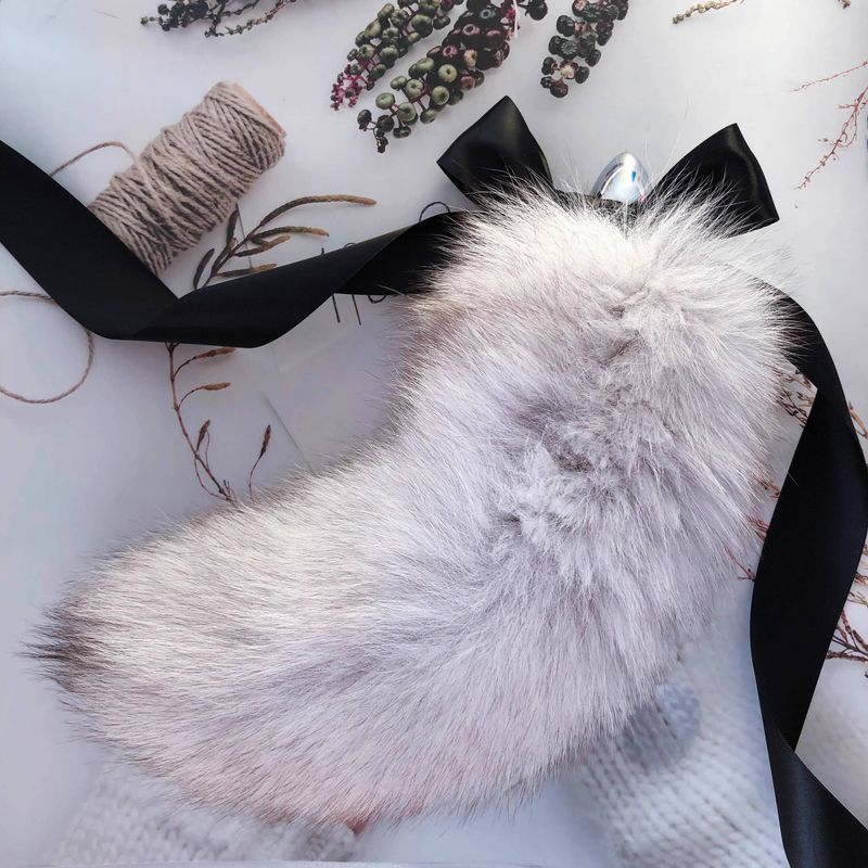 Giocattolo sessuale con coda di volpe in vera pelliccia, addestramento SM, plug anale rimovibile, piccolo, grigio, alternativa al cortile posteriore_voghion.com