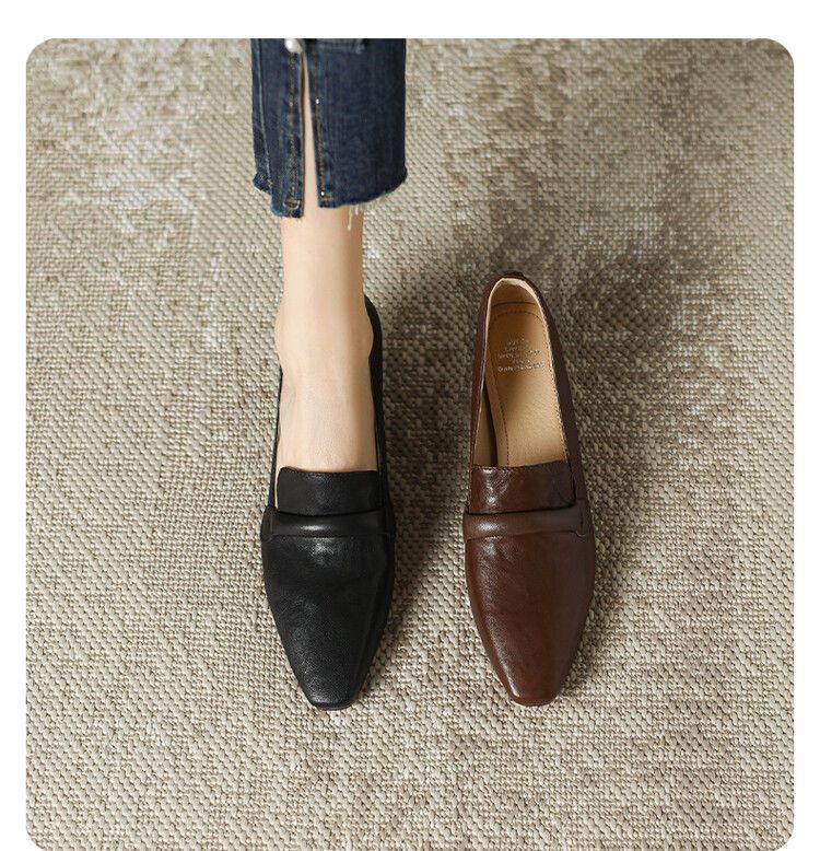 Punta quadrata, tacco sottile, bocca bassa, morbida pelle di pecora, da donna, stile unico 2025, nuovo, temperamento minimalista francese, di alta gamma_voghion.com