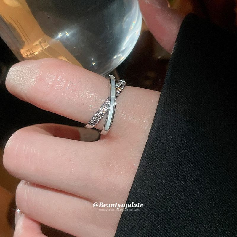 Zirkonia-Perlmutt-Doppelschicht-Kreuzring, modisch, schlicht, vielseitig, elegant, leichter, luxuriöser und hochwertiger Zeigefingerring_voghion.com