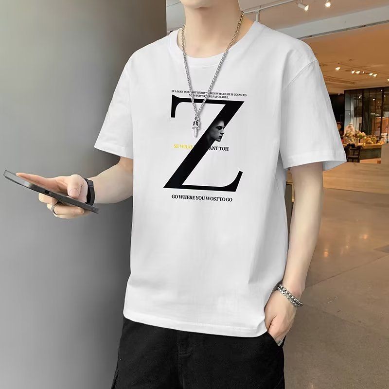 Kurzarm für Männer im Frühjahr und Frühling, neue koreanische Version des Jugend-Rundhals-Oberteils, T-Shirt-Unterteil, übergroßer Trend_voghion.com
