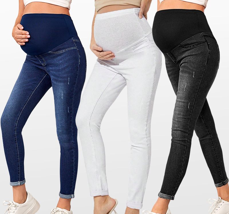 Maternity Jeans With High Waist, Belly Support, And Hip Lift; Best-selling Elastic Maternity Denim Trousers._voghion.com