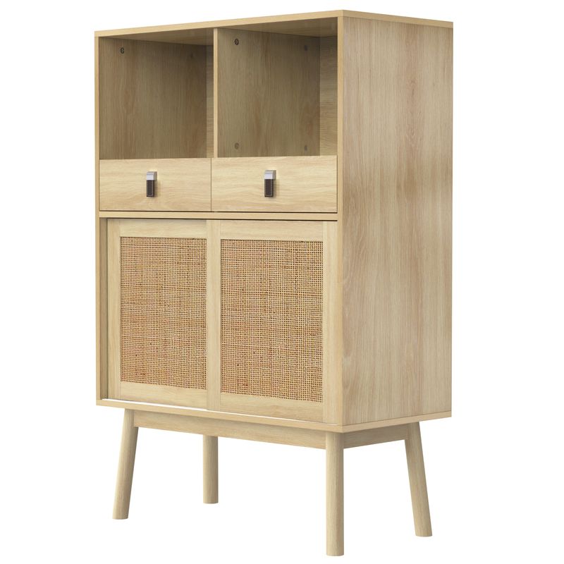 Aparador 80x120cm Mit Rattangeflecht, 2 Schubladen, 2 Türen, 2 Offene Fächer_voghion.com