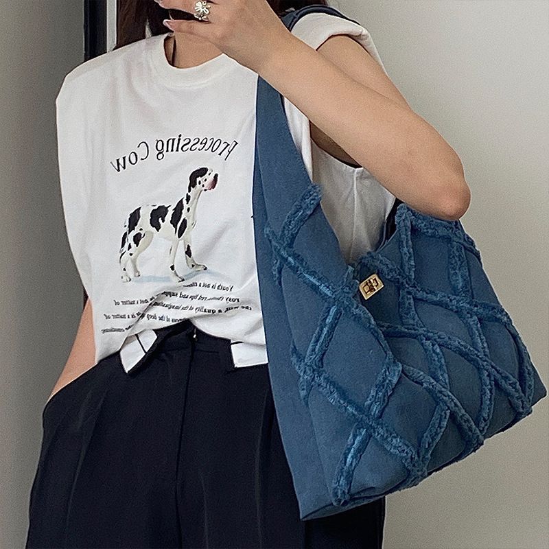 New retro commuter bag high end niche fashion versatile trend Korean denim canvas bag women's shoulder bag_voghion.com