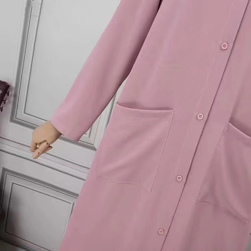 Einfarbiges, lockeres Rundhals-Langarm-Langhemdkleid für östliche Muslime für Frauen_voghion.com