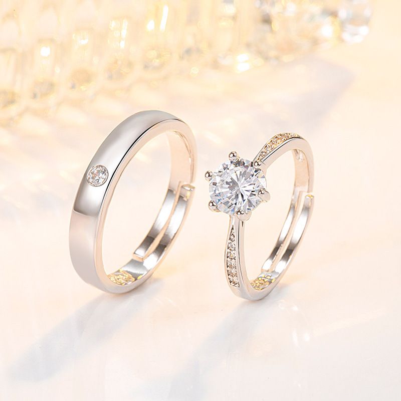 Anelli di coppia in stile coreano con diamanti simulati per donna, anelli di proposta resistenti allo sbiadimento, gioielli alla moda con zirconi a sei punte_voghion.com