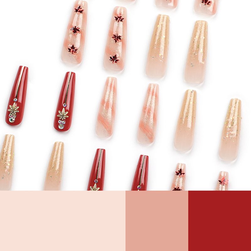 Herbst und Winter zeigen weiße Ahornblatt-Pailletten, tragende Rüstung in leuchtendem Rot mit Diamantverzierungen, Nagellack_voghion.com