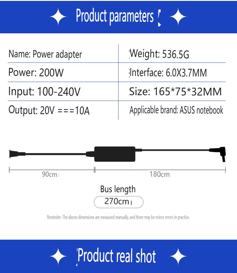 ASUS Dizüstü Bilgisayarlar İçin Uygun 200W Güç Adaptörü 20V 10A Şarj Cihazı 6.0x3.7mm, ASUS ROG Zephyrus Duo 16 ve Strix Scar 18 ile Uyumlu_voghion.com