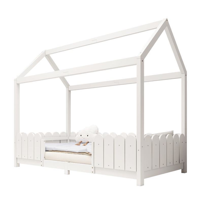 Hausbett 90x200cm, Holz-Kinderbett Mit Rausfallschutz, Bianco_voghion.com