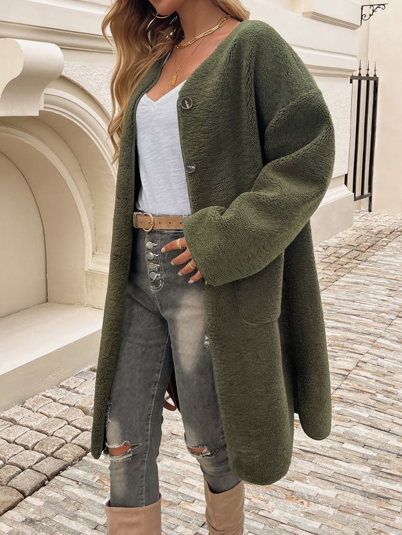 Abbigliamento donna 2024 autunno e inverno casual cardigan bottone tasca giacca a vento_voghion.com