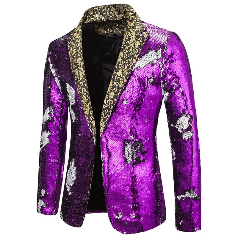 Giacca da uomo in paillettes bicolore autunno e inverno, piccola e comoda, per spettacoli, cantante da discoteca, completo da uomo_voghion.com