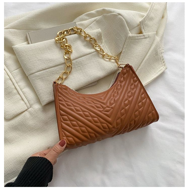 Damesmode vierkante crossbodytas met kettingriem - klassiek gewatteerd ontwerp, kleine schoudertas voor dagelijks gebruik, verkrijgbaar in wit, zwart en bruin_voghion.com
