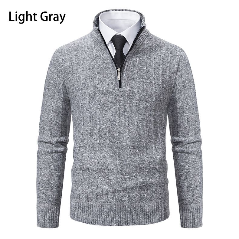 Efterår vinter ny herre pullover med halv lynlås strikket med tyk fløjl og varm bundlinjetrøje_voghion.com