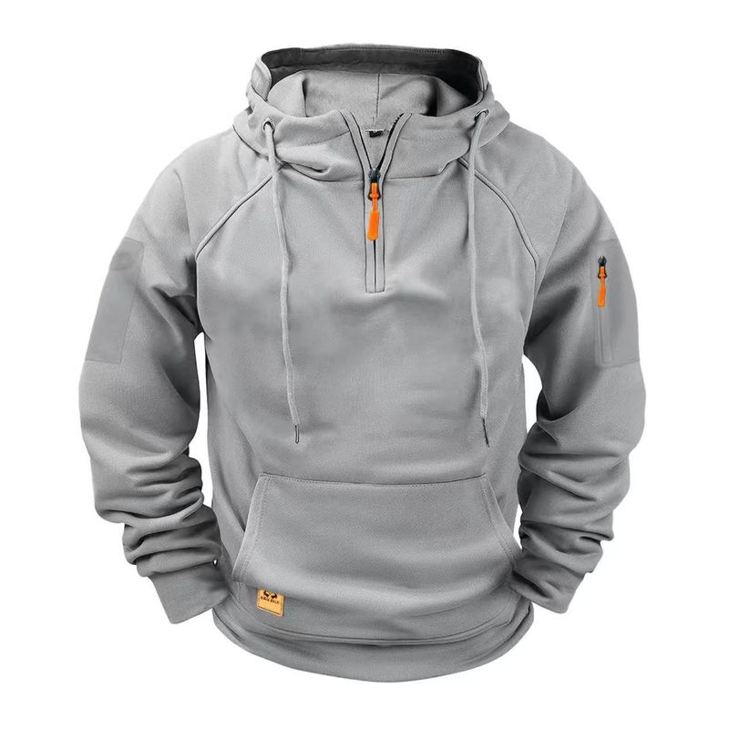 Herrenbekleidung – Kapuzenpullover mit Reißverschluss – Fleecegefüttert, mehrere Taschen, lässiger Pullover (Hellgrau, Dunkelbraun, Burgunderrot, Armeegrün, Weiß, Marineblau)_voghion.com