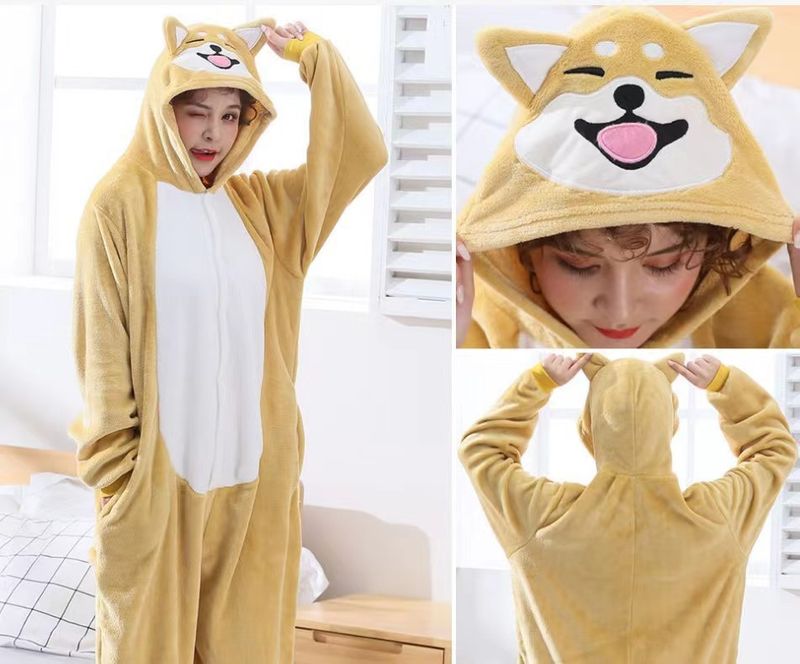 Conjunto de pijama macacão de lã aconchegante com estampa de animais – Roupa de dormir divertida para toda a família, com estampa de desenho animado do Sulley e seus amigos, unissex, para usar em casa e ao ar livre (P-140cm)_voghion.com