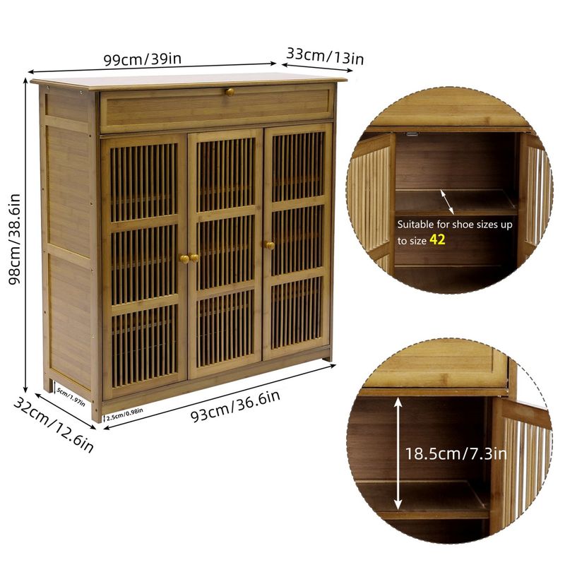 Bamboo Shoe Rack Cabinet With Large Drawer Freestanding Organizer For Entryway_voghion.com