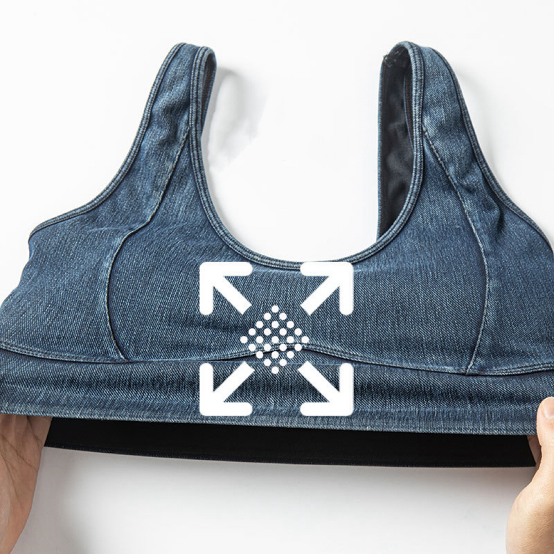 Reggiseno fitness push-up antiurto ad alta resistenza elastico aderente da donna in denim per yoga_voghion.com