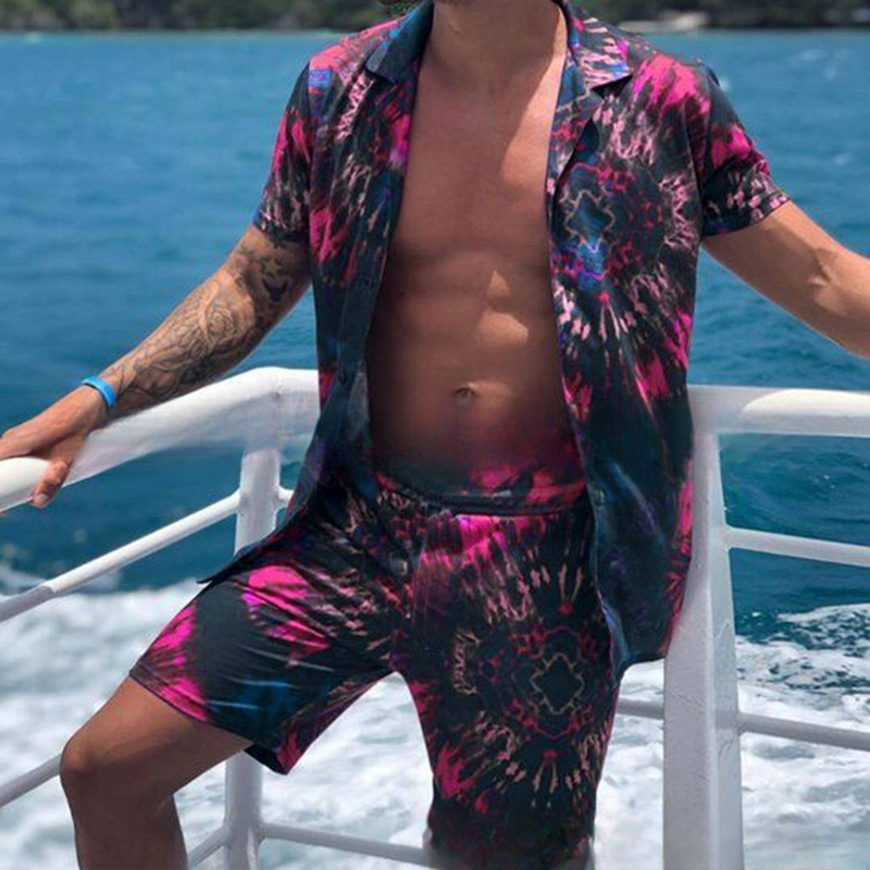 Camicia ampia da uomo, pantaloncini casual da uomo, abito a maniche corte_voghion.com