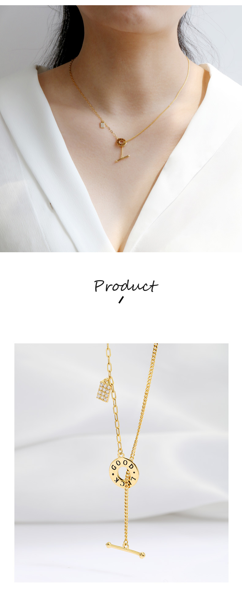 Fashion Trendy Letter Geometric Sterling Silver Gold Plated K-gold Necklace Women's Clavicle Chain Fashionable_voghion.com