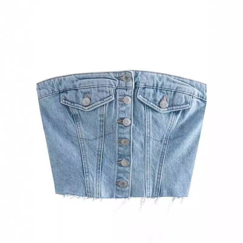 Women's Clothing Beautiful Back Denim Tube Top Hot Girl Outfit Bottoming Suspenders Sleeveless Vest For Women Inner Top Outer Wear_voghion.com
