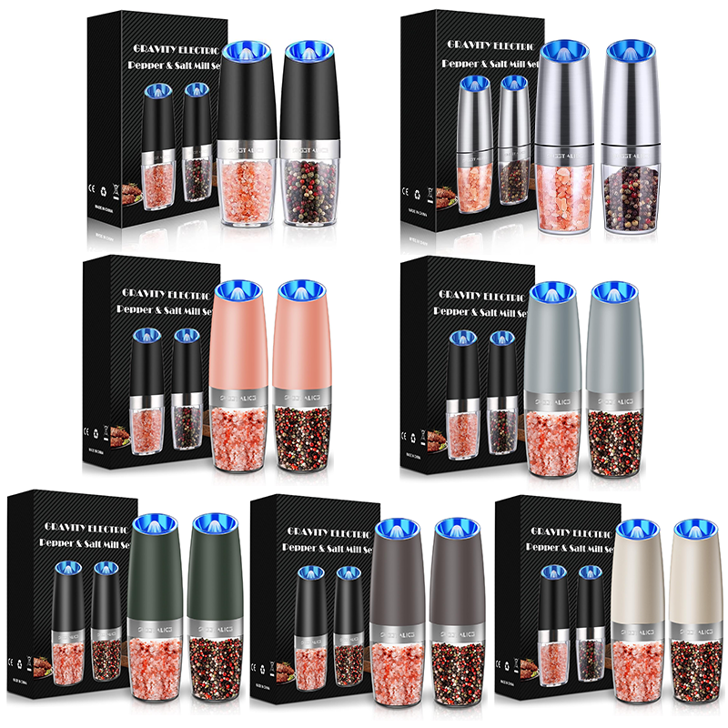 Gravity set električnih mlinova za papar/sol, podesiva grubost, na baterije s LED svjetlom, automatski rad jednom rukom_voghion.com