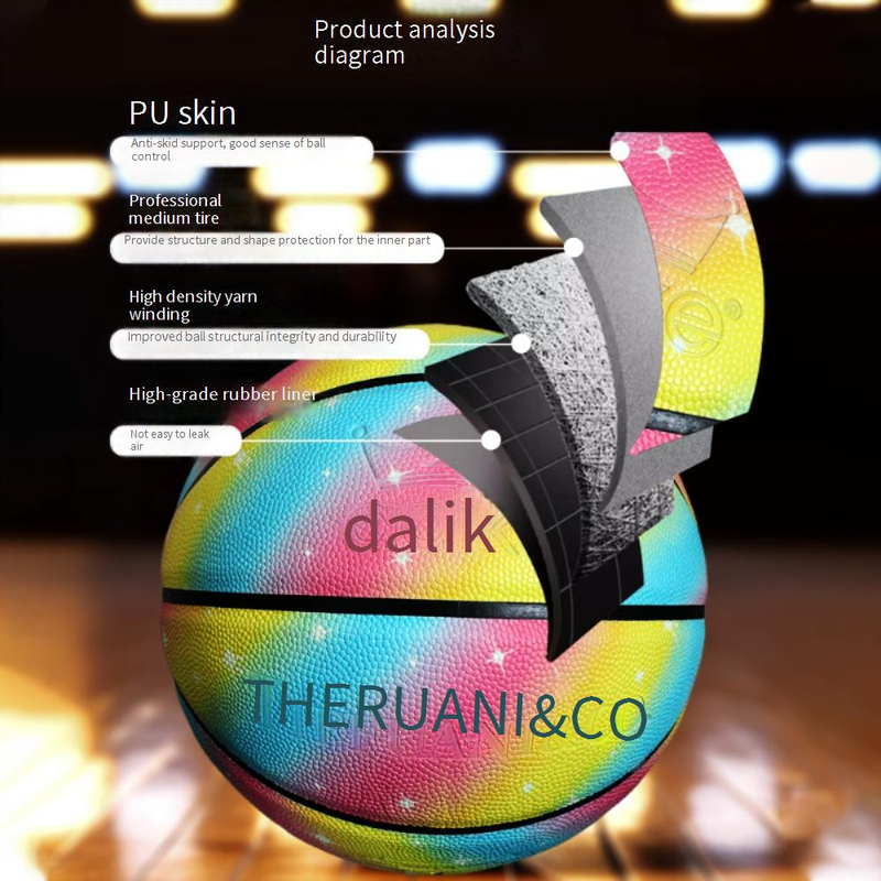 Im Dunkeln leuchtender Basketball, Größe 5 und 7 – Regenbogen-PU-Basketball für Kinder/Jugendliche, langlebiger Trainingsball für drinnen und draußen_voghion.com