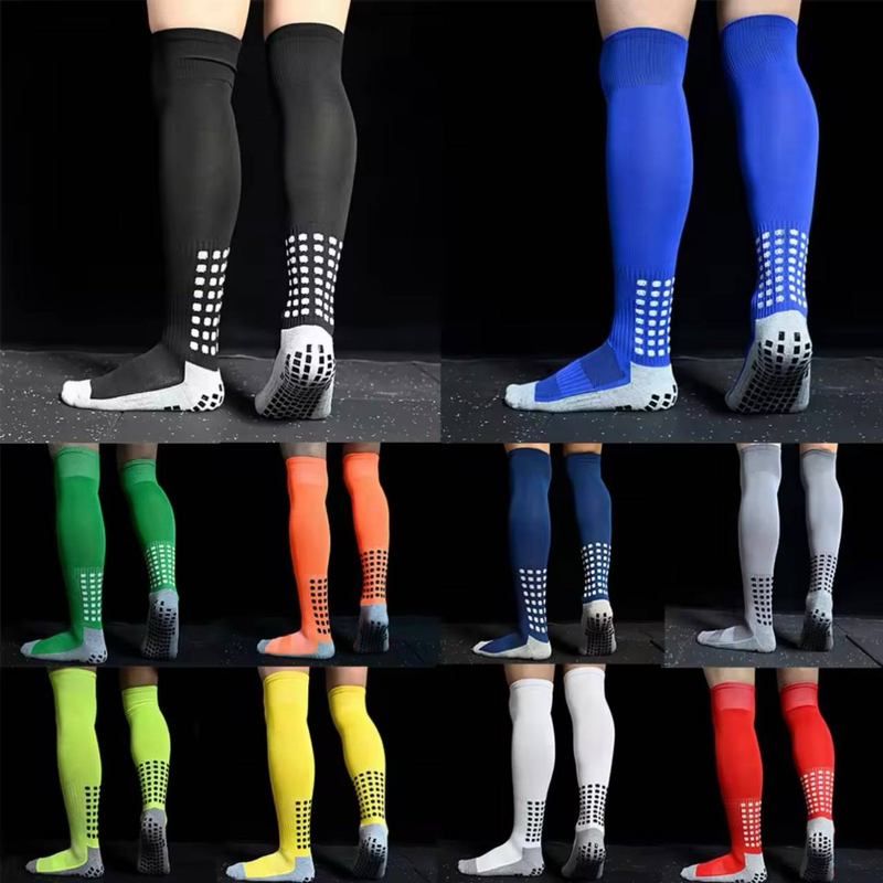 Chaussettes de sport carrées, longues chaussettes de football pour hommes et femmes, chaussettes antidérapantes au-dessus du genou, chaussettes d'entraînement longues à fond épais en serviette_voghion.com