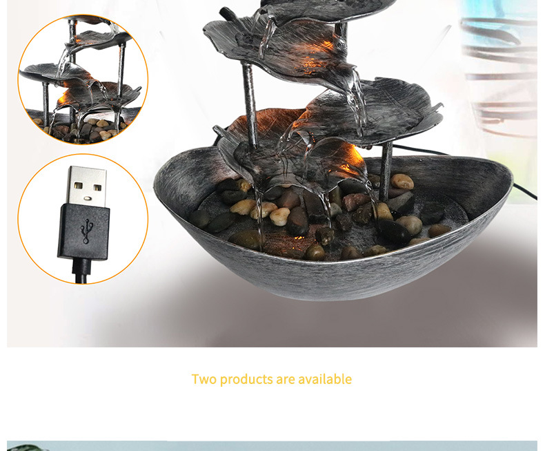 Lampada da scrivania Zen Fountain - Decorazione a cascata a LED alimentata tramite USB con ciclo di flusso, luce Feng Shui per la ricchezza e il relax per casa/ufficio_voghion.com