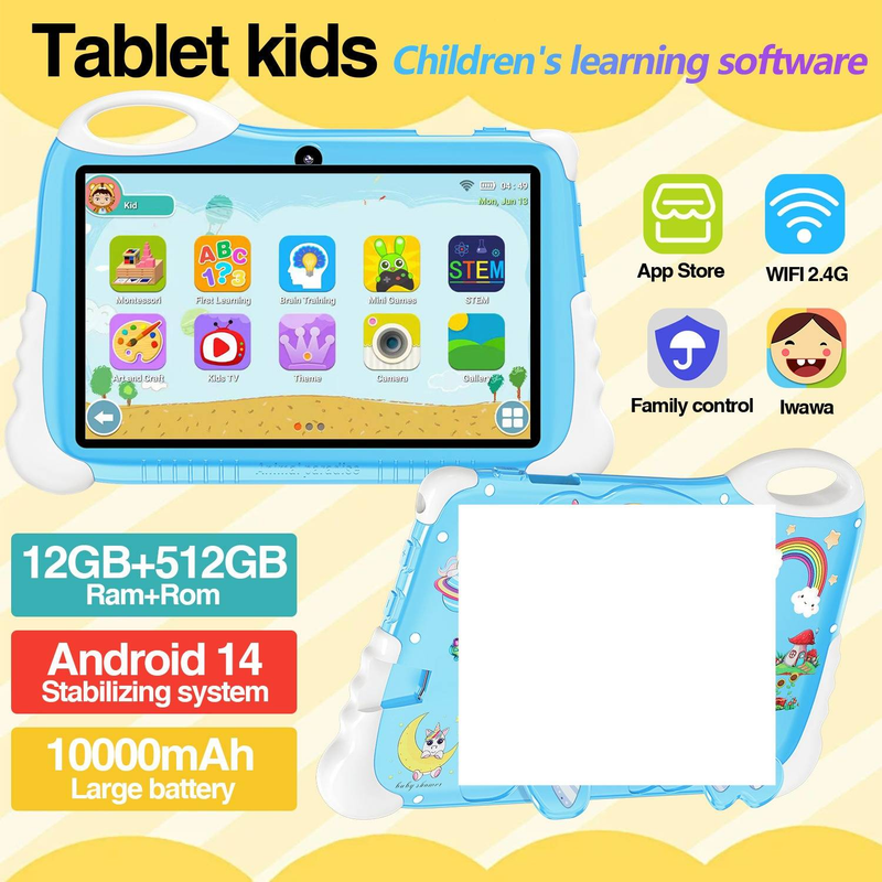 Kids Pegasus Tablet – 7 Zoll Android Dual-Core, 512 GB Speicher, GPS, Bluetooth, Dual-Kameras, 9-Stunden-Akku, Kindersicherung_voghion.com