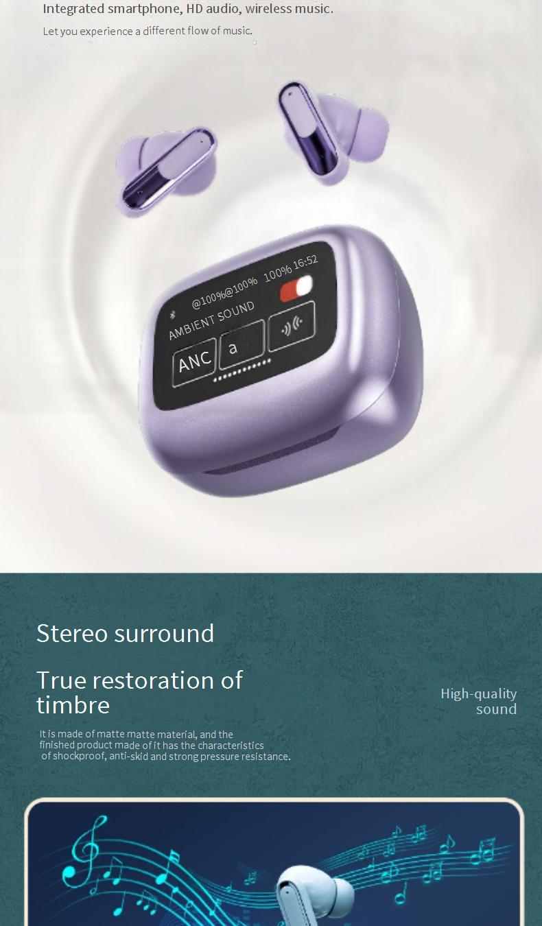 LIVE BEAM 3 Smart Touchscreen Wireless Earbuds With Adjustable Sound, Color Display & Bluetooth 5.4 – IPX4 Waterproof,_voghion.com