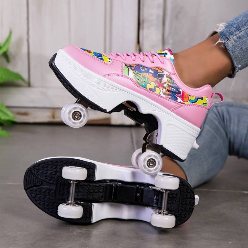 Verwandelbare 4-Rad-Rollschuhe – Einziehbare Rollen mit Sicherheitsverriegelung, stylische Freizeitschuhe_voghion.com