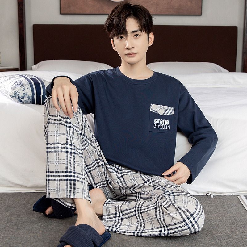 Pajamas Men In Autumn, Cotton Pullover, Long Sleeved, Loose Fit, Plus Size, Men's Home Suit For Autumn_voghion.com