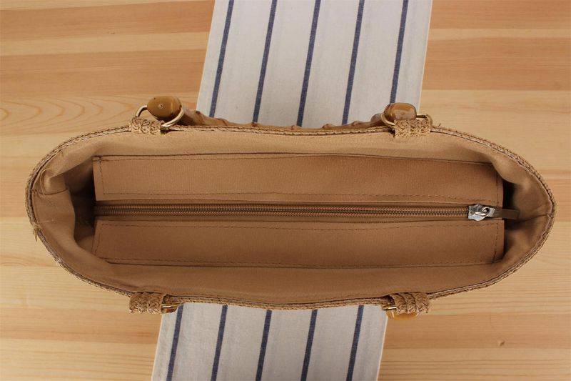 Borse da donna One Piece Drop Shipping Nuova borsa in bambù intrecciata a mano Borsa in corda di carta a righe di colore a contrasto Semplice personalità Tote Borsa da donna_voghion.com