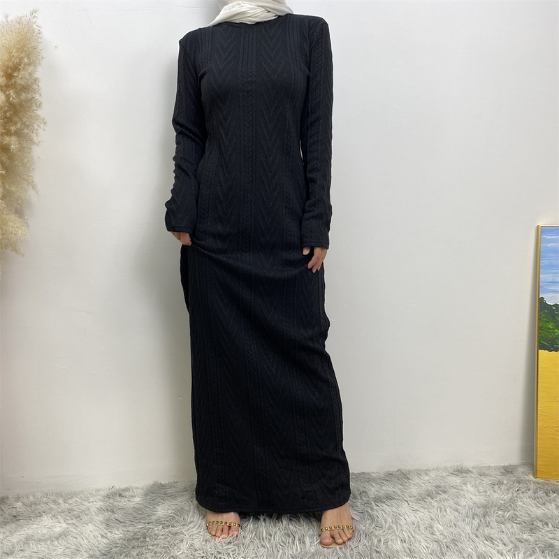 Damenmode, lässig, einfarbig, langärmelig, Pullover-Basiskleid_voghion.com