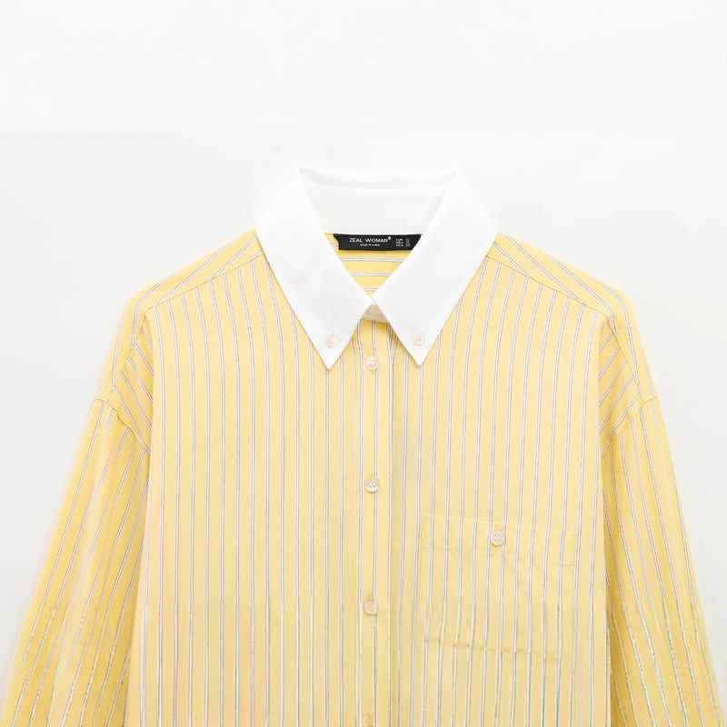 Wind 2025 Frühling Mode Popeline Baumwolle Schulter Gestreiften Lose Langarm-shirt Für Frauen K52570_voghion.com