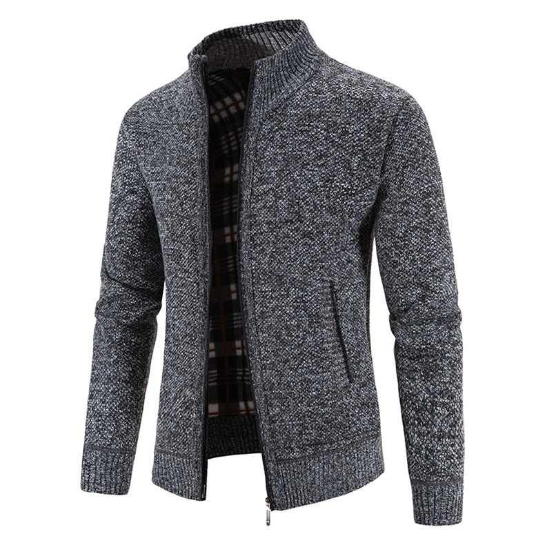 2023 autumn and winter new men's wool sweater cardigan coat sweater zipper stand collar sweater thickened top_voghion.com