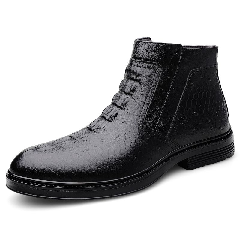 Herrenschuhe, Freizeitschuhe aus Leder, Herren-Schuhe mit weicher Sohle, warme Samt-Stiefeletten, hohe Funktionsschuhe aus Leder_voghion.com
