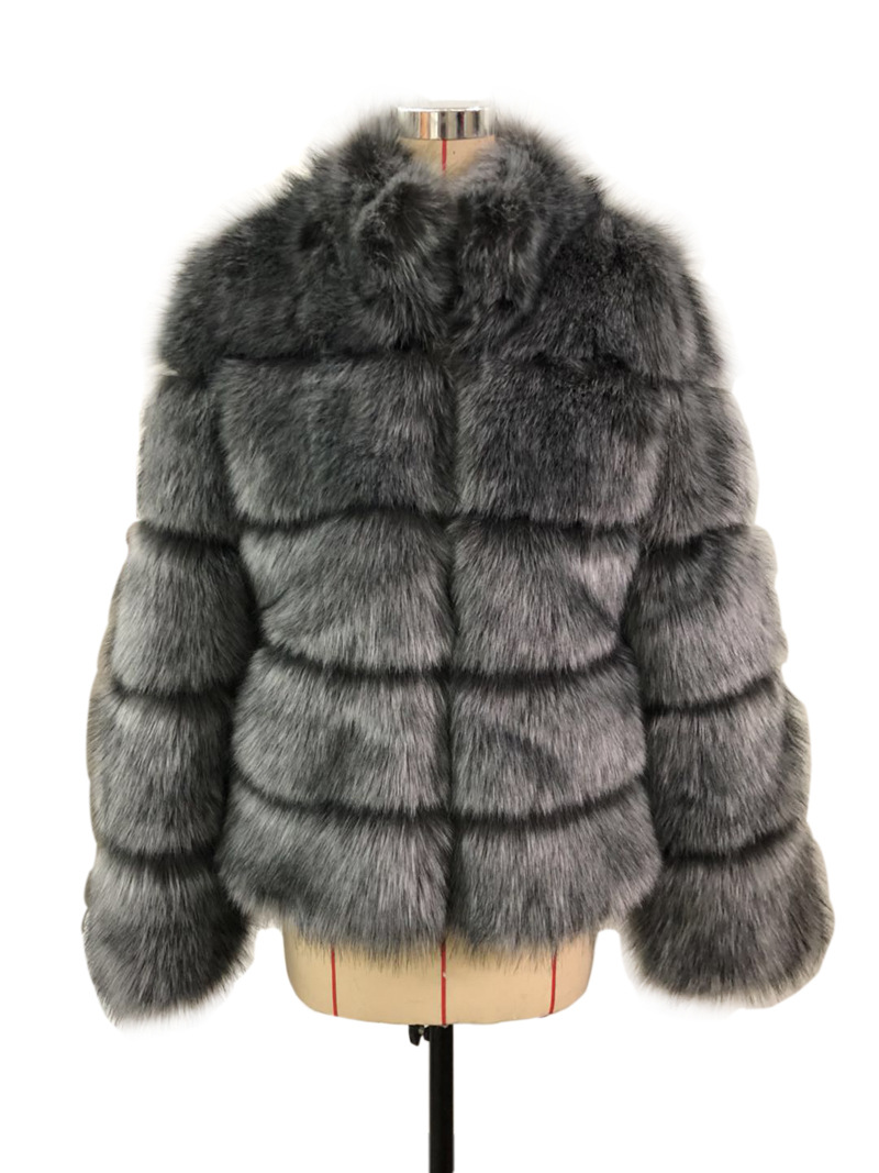 Frauen Herbst und Winter neue Nachahmung Fuchspelz Schlankheits-Stehkragen Spleißen Kunstpelzjacke für Frauen_voghion.com