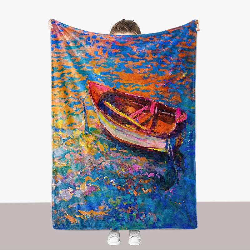 Abstrakte Kunst Ölgemälde Serie Flanell 3D gedruckt Sofa verdickte Abdeckung Decke_voghion.com