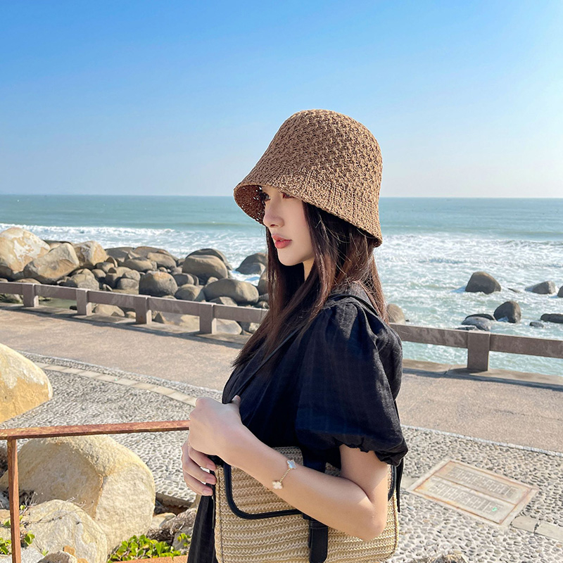 New Arrivals Solid Color Braid Bucket Hat For Women Summer Hollow Out Breathable Beach Hats Knit Dome Fisherman Caps Lady Sunshade_voghion.com