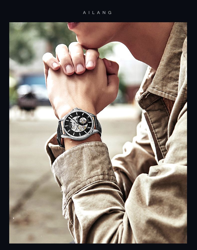 AILANG Orologio meccanico scheletrato da uomo di alta marca, cinturino in pelle impermeabile, orologio da polso automatico trasparente da uomo, Relogio Masculino_voghion.com