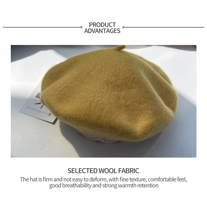 Damen-Wollmütze im französischen Künstlerstil, warme Wintermütze, Retro-Uni-Baskenmütze, einfarbig, elegante Dame, alles aufeinander abgestimmt_voghion.com